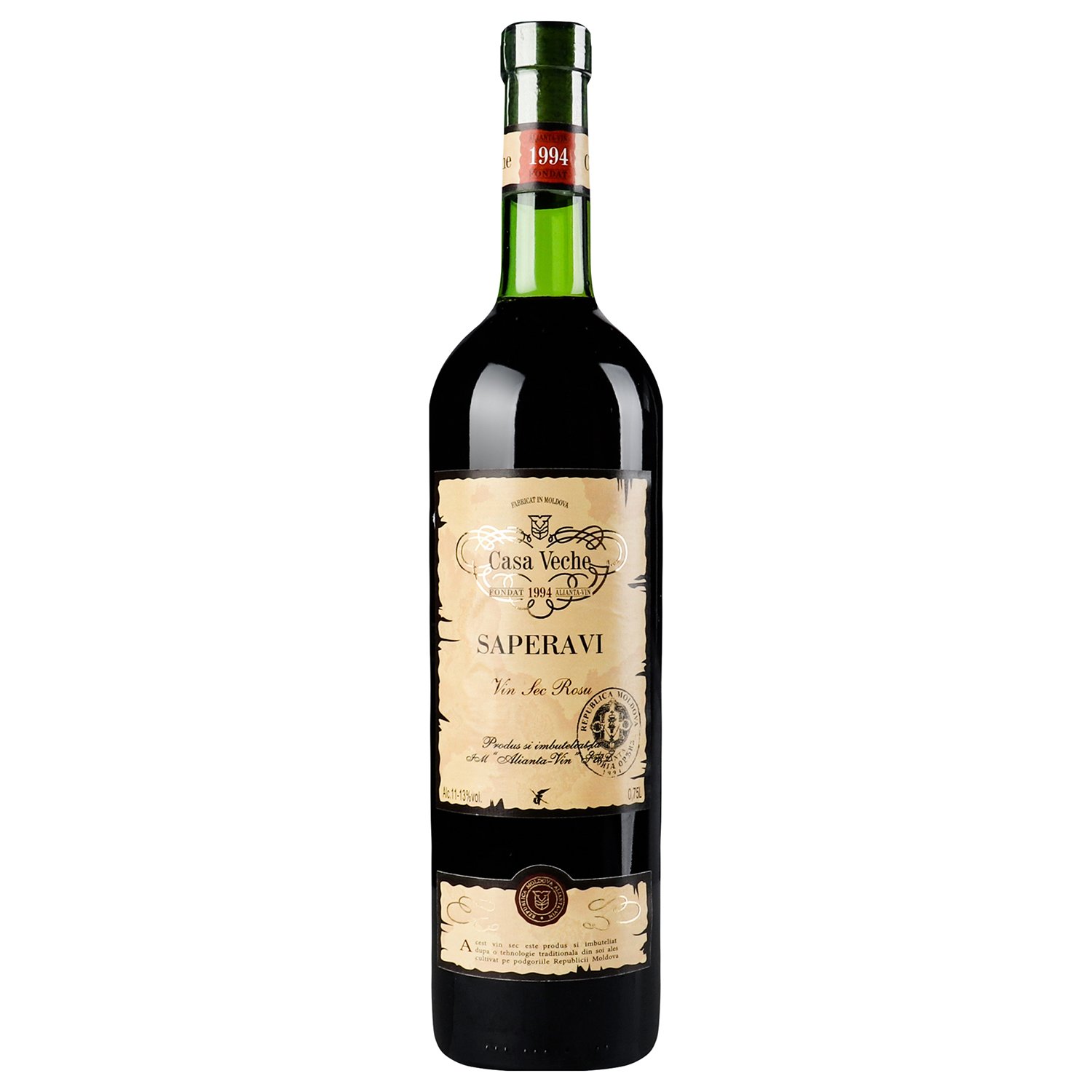 Вино Alianta vin Casa Veche Saperavi, червоне, сухе, 9-11%, 0,75 л (248758) - фото 1