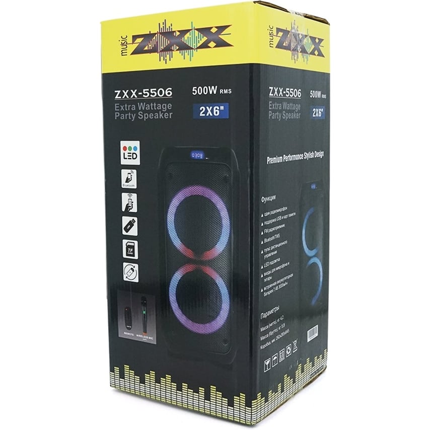 Портативная колонка с подсветкой ZXX M5506 100W Bluetooth микрофон аккумулятор 3000 mAh - фото 5