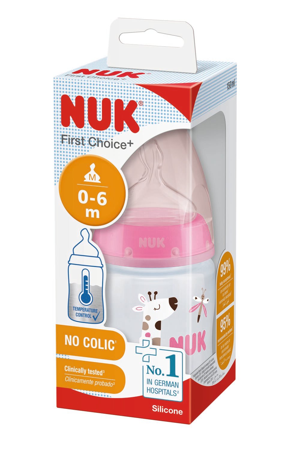 Бутылочка для кормления NUK First Choice Plus Жираф, c силиконовой соской, 150 мл, розовый (3952399) - фото 2