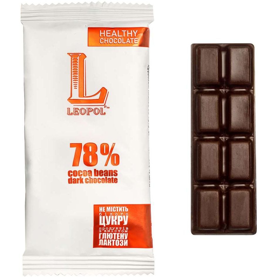 Батончик Leopol 78% чорний, з тертих какао-бобів, без цукру, 25 г - фото 2
