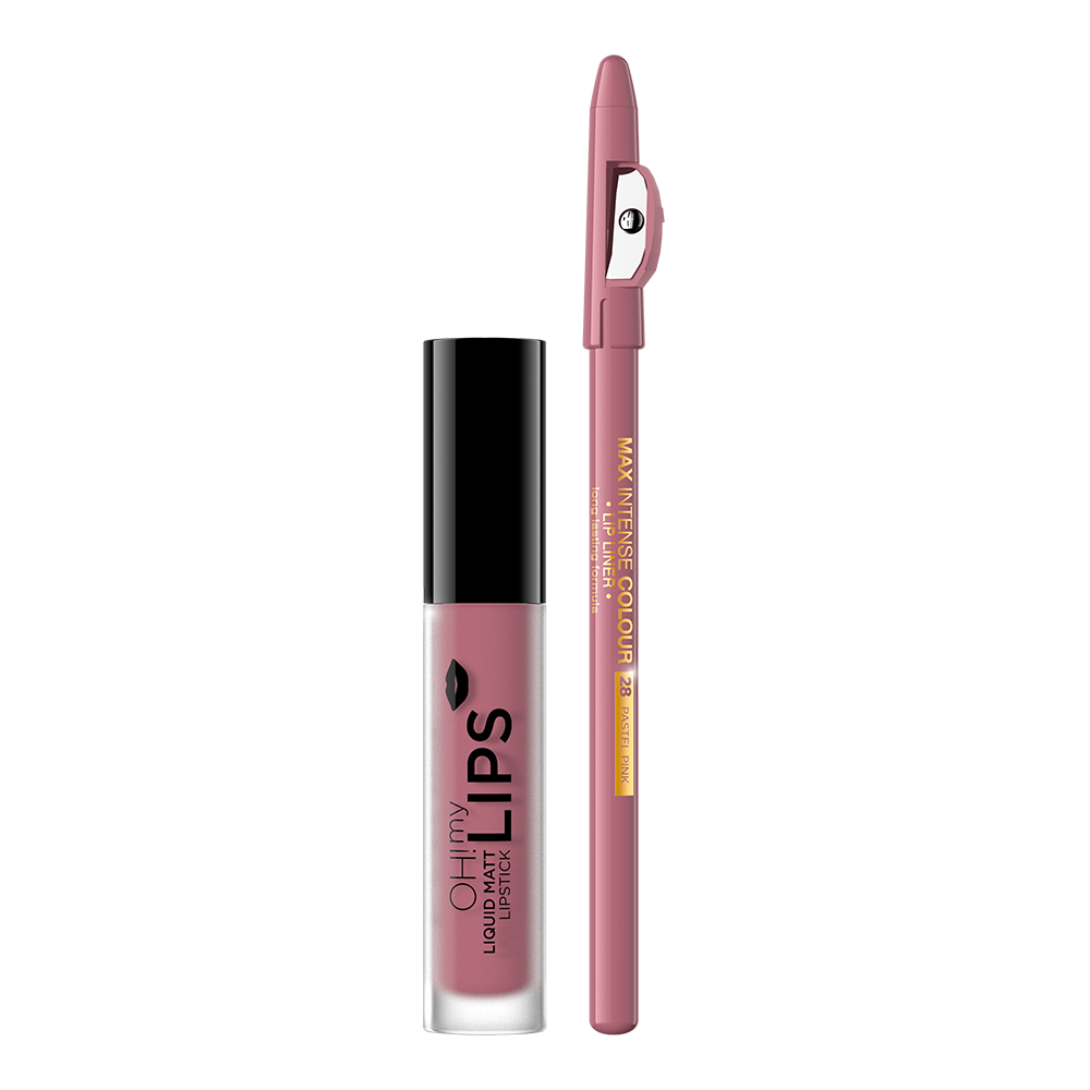Набор Eveline №9: матовая губная помада Oh My Lips, тон 09, 4,5 мл + контурный карандаш для губ Max Intense Colour, тон 28 (Pastel Pink), 1,2 г (LBL4LIPSK09) - фото 2