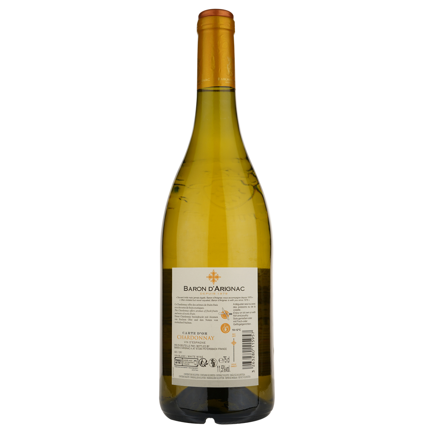 Вино Baron d'Arignac Chardonnay, 13%, 0,75 л - фото 2