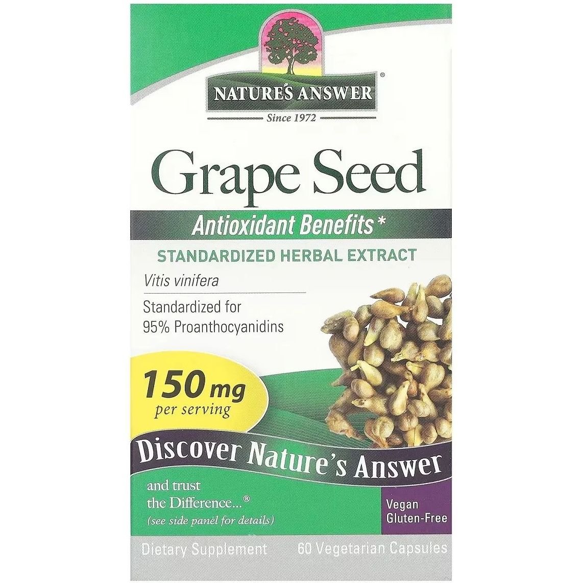 Виноградні кісточки Nature's Answer Grape Seed 150 мг 60 вегетаріанських капсул - фото 2