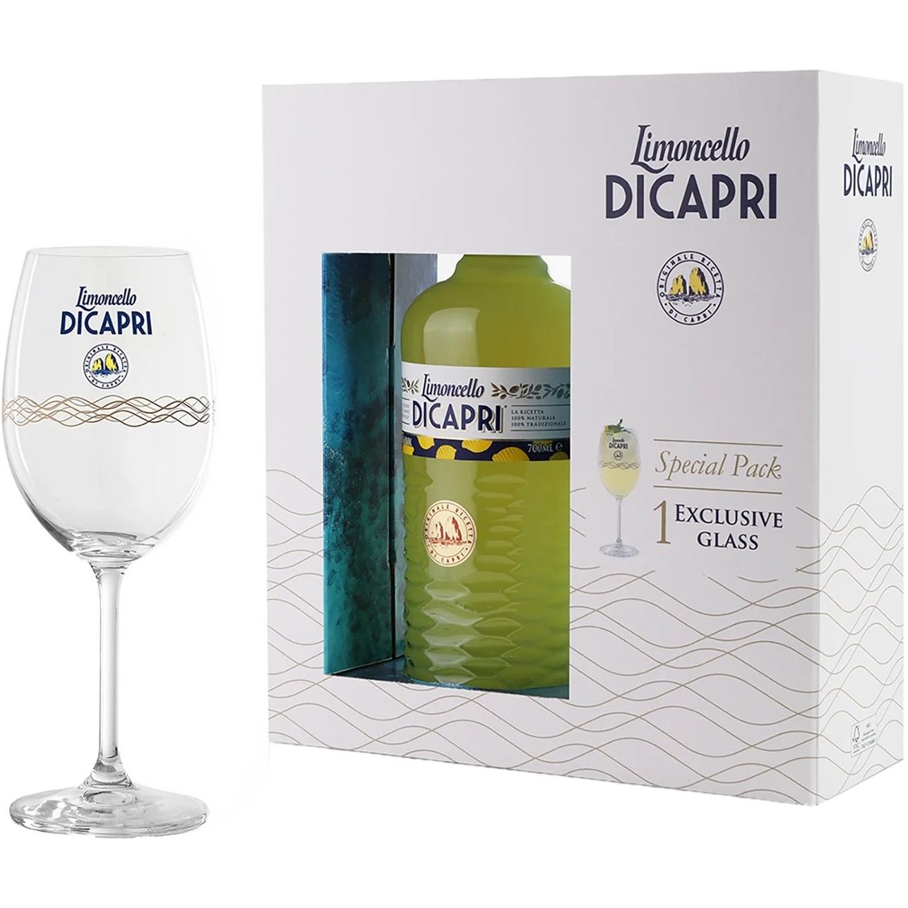 Ликер Molinari Limoncello di Capri 30% 0.7 л + 2 рюмки в подарочной упаковке - фото 1