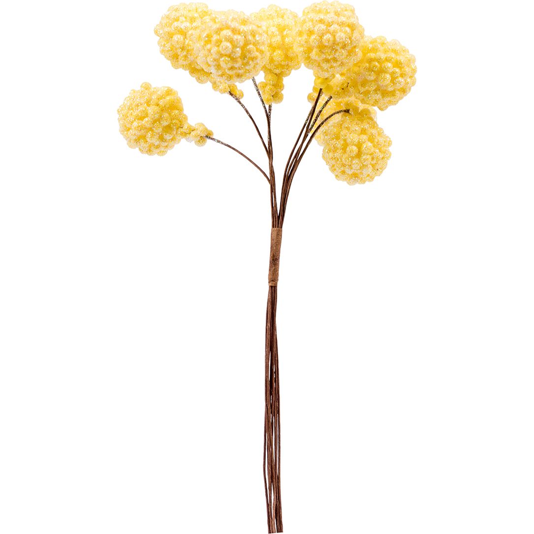 Декоративные шарики мимозы Yes! Fun на стебле 2 см желтые 9 шт. (974164) - фото 1