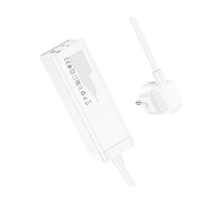 Сетевой фильтр удлинитель Hoco AC-10A 1x220V+2хUSB+ 2хType-C 65W 1.5м 220В White - фото 4