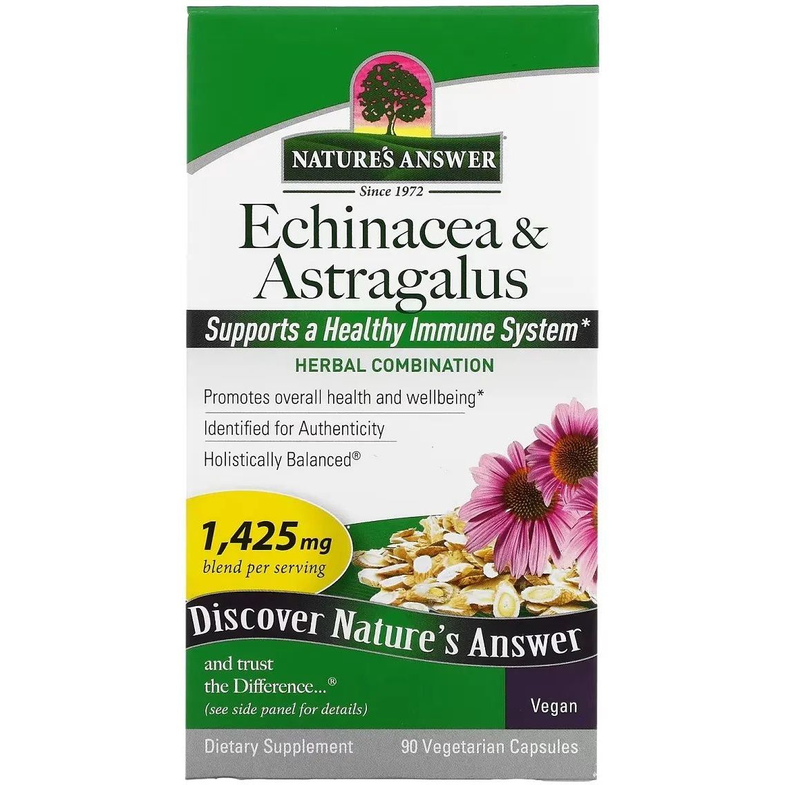 Эхинацея и астрагал Nature's Answer Echinacea & Astragalus 90 вегетарианских капсул - фото 2