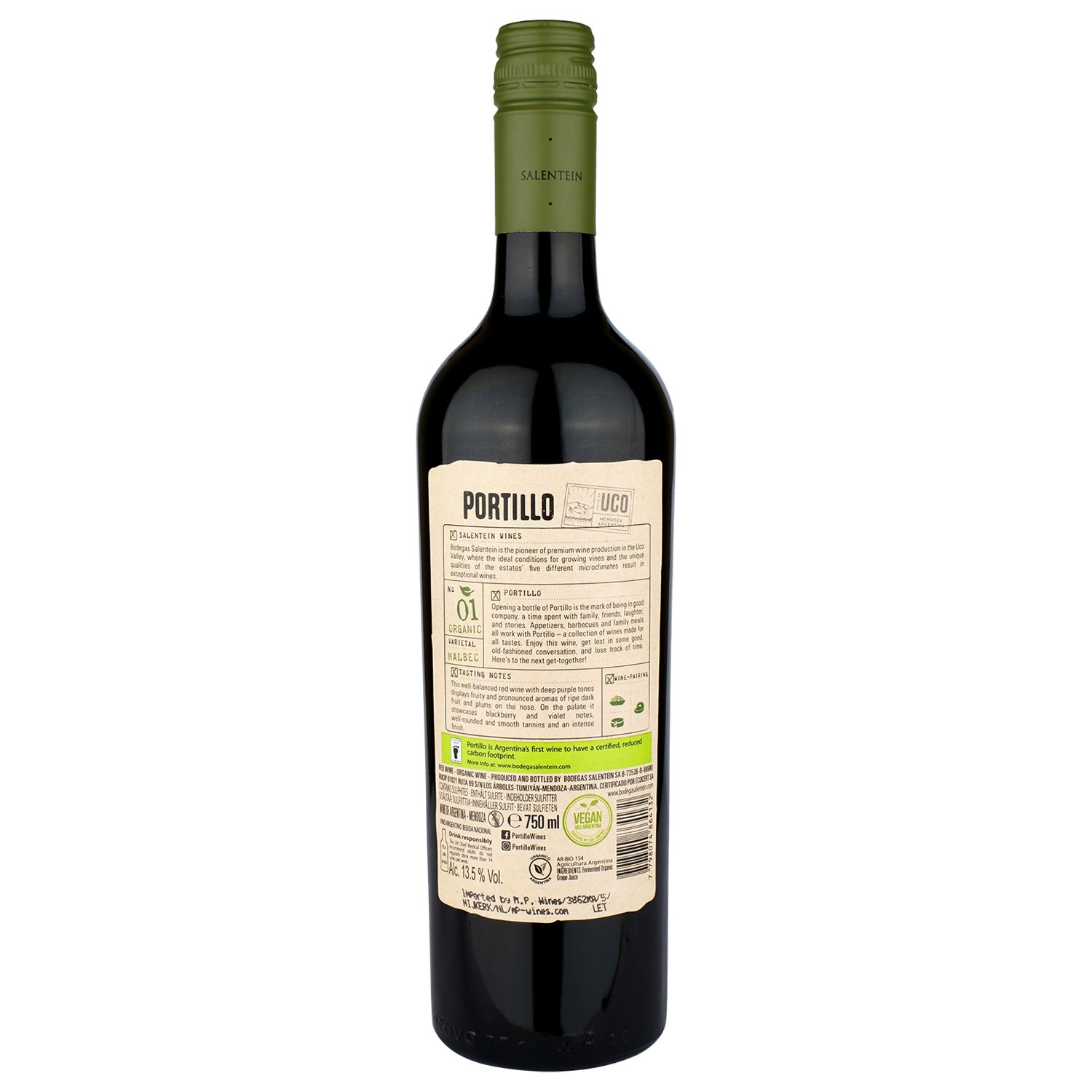 Вино Portillo Organic Malbec, красное, сухое, 0,75 л - фото 2