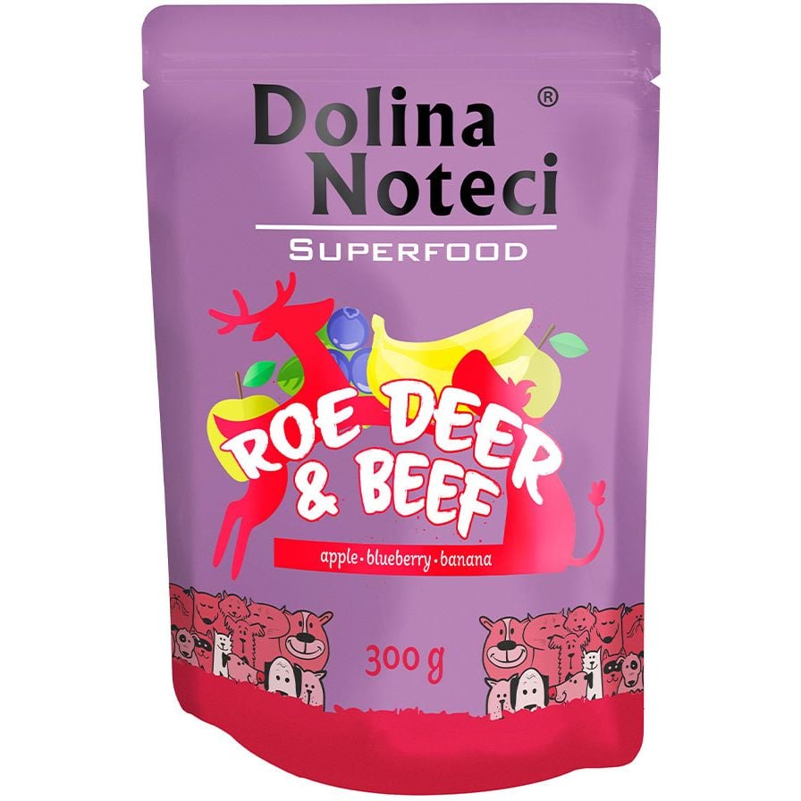 Беззерновой влажный корм для cобак Dolina Noteci Superfood, с мясом косули и говядиной, 300 гр - фото 1