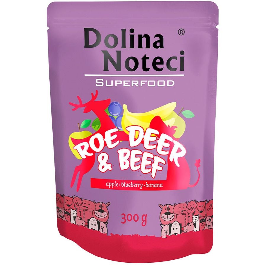 Беззерновой влажный корм для cобак Dolina Noteci Superfood, з м'ясом косулі та яловичиною, 300 гр - фото 1