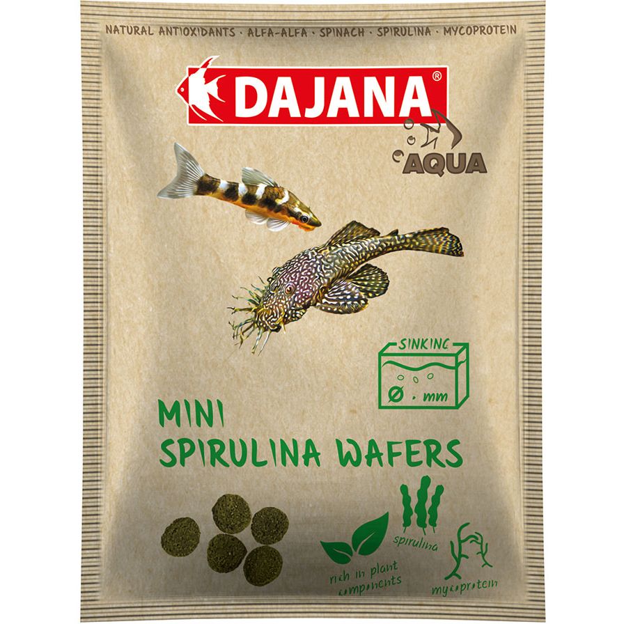 Корм Dajana Spirulina Mini Wafers для донных травоядных рыб в чипсах 10 г - фото 1