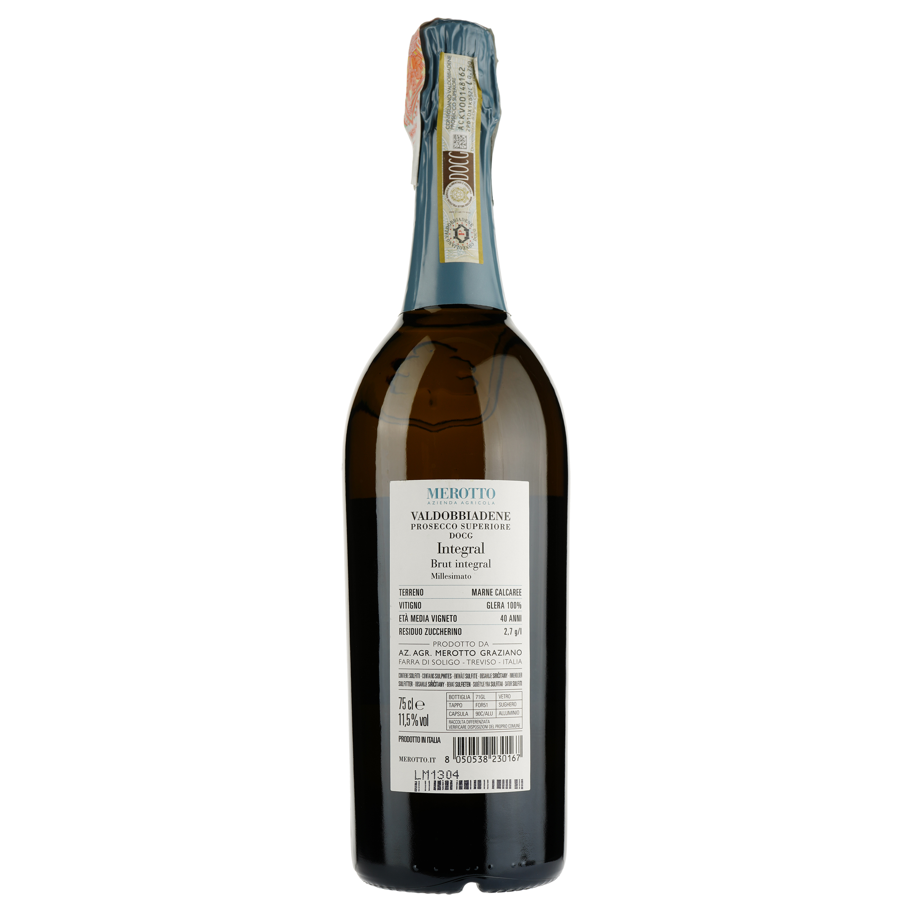 Вино ігристе Merotto Integral Prosecco Superiore Brut Millesimato, біле, брют, 0,75 л (45877) - фото 2