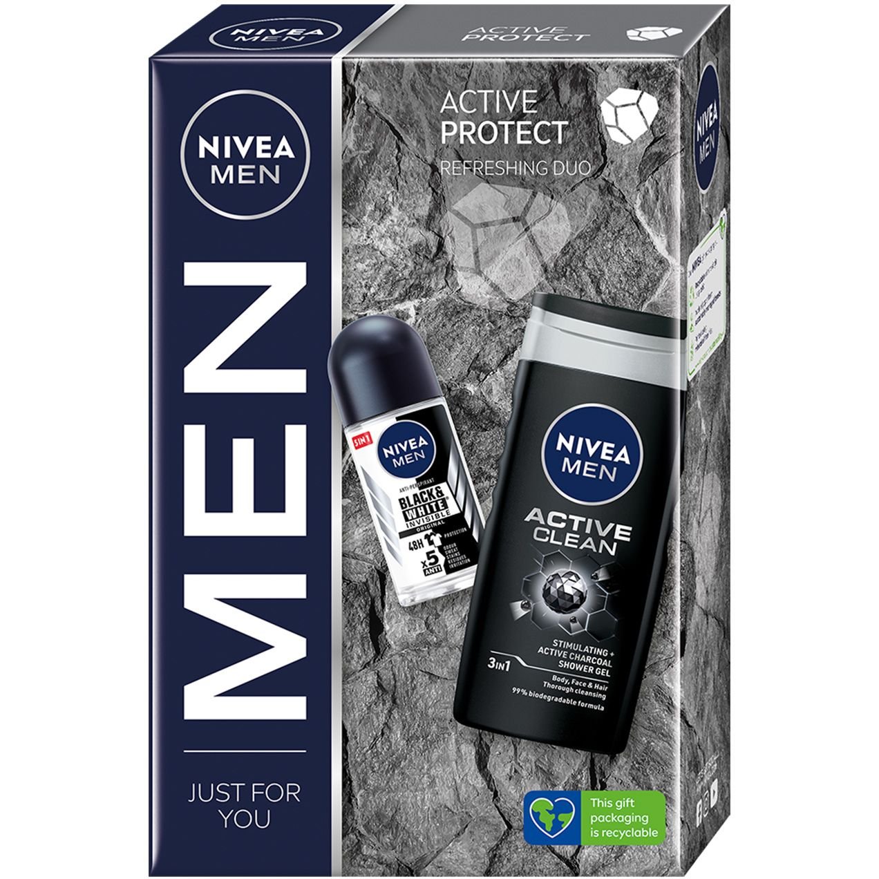 Набор для мужчин Nivea: Гель для душа Men Активная очистка 250 мл + Антиперспирант Men Черное и белое Невидимый классический 50 мл - фото 2