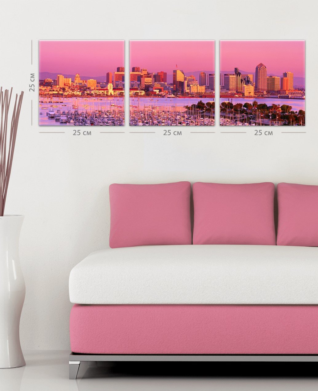 Модульная картина на холсте Art-Life, 3 части, розовый (1С-144-3p) - фото 1