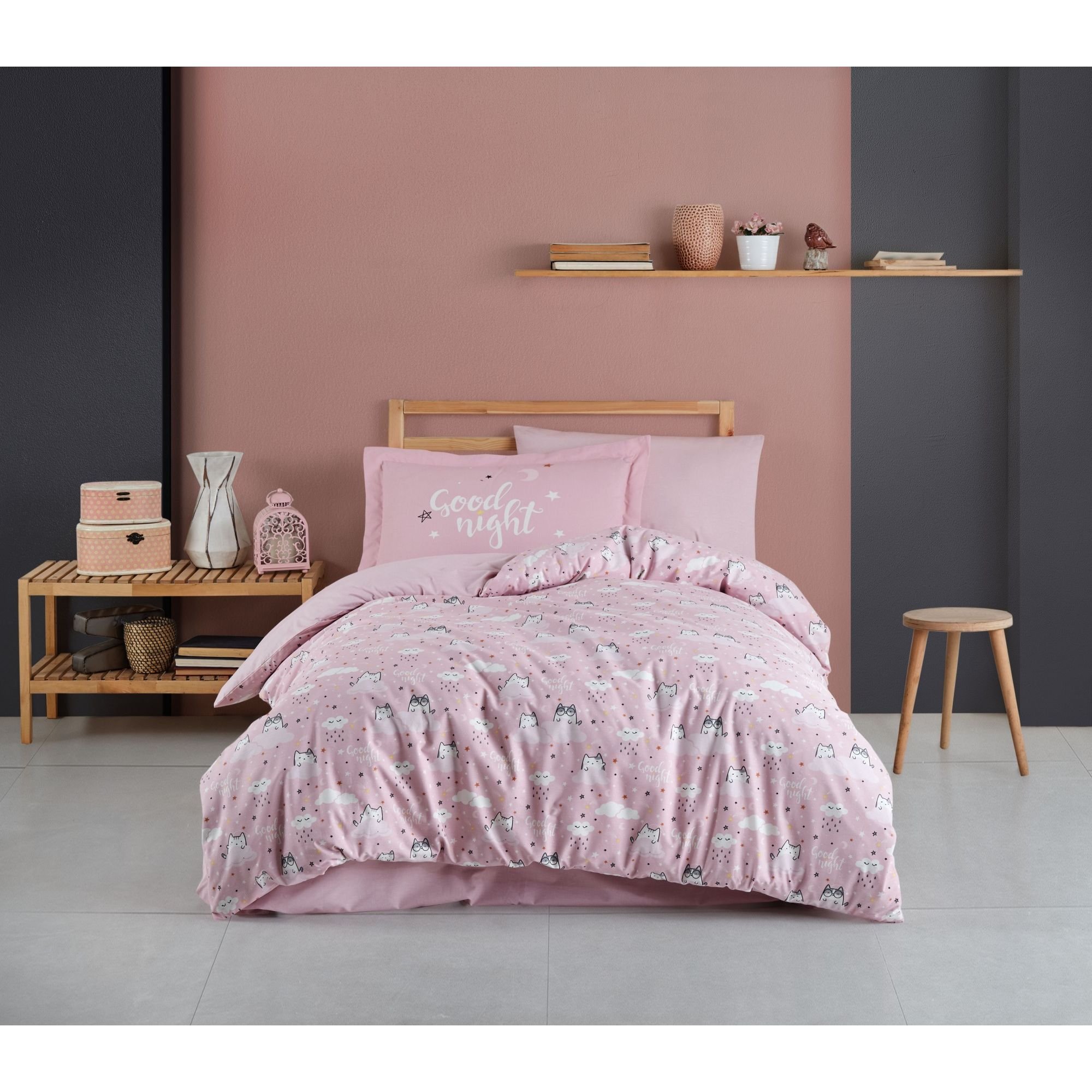 Комплект постельного белья Hobby Poplin Daisi полуторный розовый (77222_1,5) - фото 1