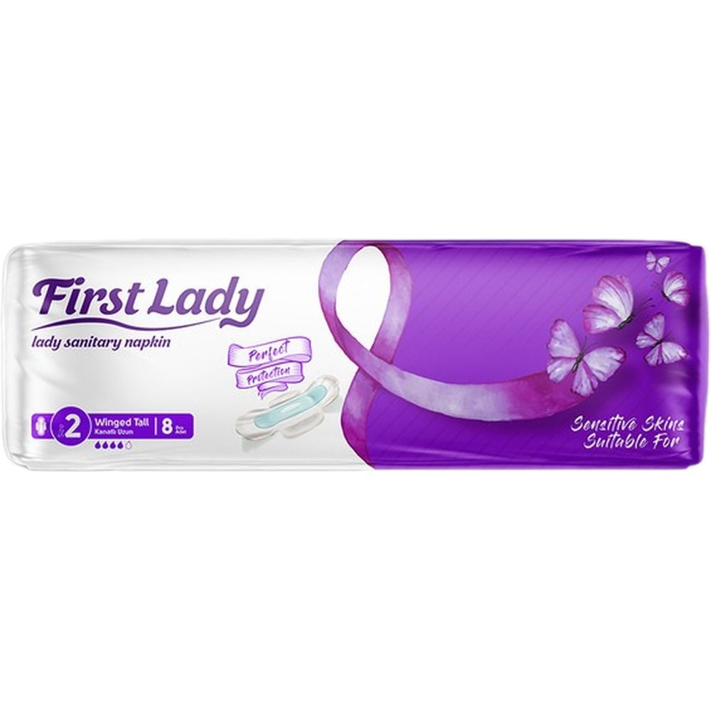 Гигиенические прокладки First Lady Classic Long 2 с крылышками 4 капли 8 шт. - фото 1