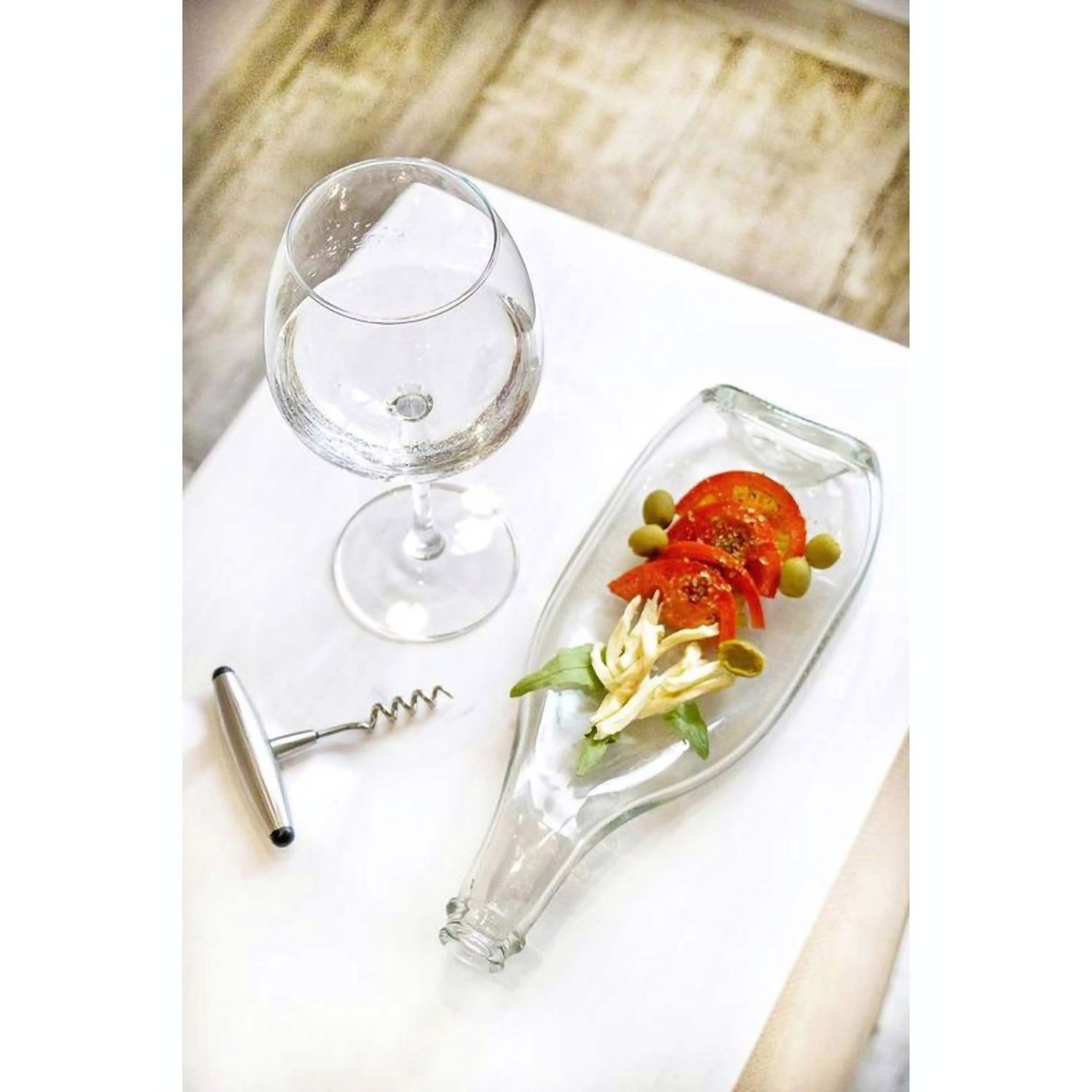 Скляна тарілка зі сплюснутої пляшки Mazhura Vine, для подачі сиру, м`яса та нарізки, прозорий (mz692671) - фото 1