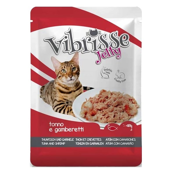 Вологий корм для котів Vibrisse Jelly, Тунець та креветки в желе, 70 г (C1018986) - фото 1