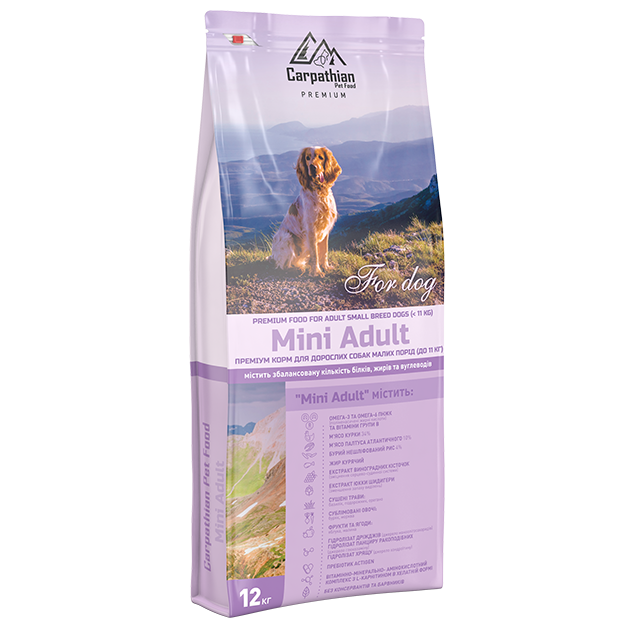 Сухой корм для взрослых собак малых пород Carpathian Pet Food Mini Adult с курицей и палтусом,12 кг - фото 1