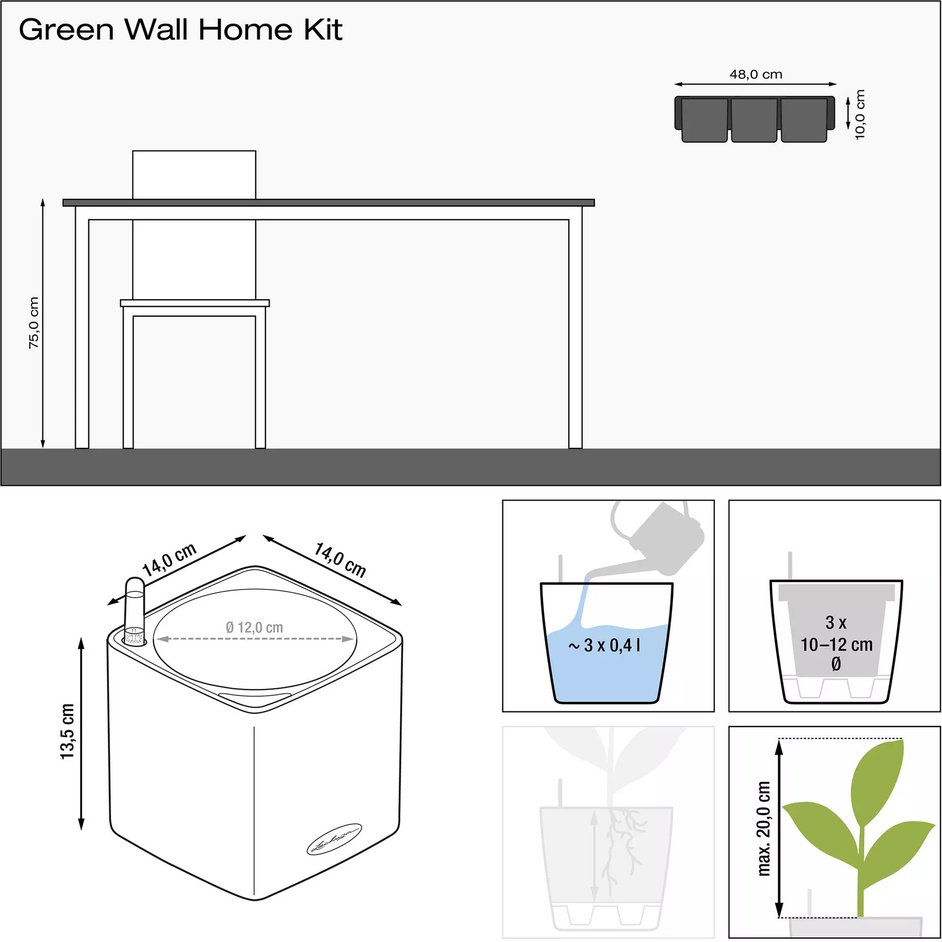 Комплект вазонів з кріпленням Lechuza Green Wall Home Kit Color 48х6х14 см сірий (13399) - фото 5
