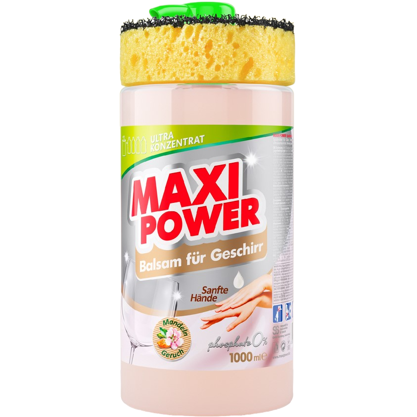 Засіб-бальзам для миття посуду Maxi Power Мигдаль з губкою, 1 л - фото 1