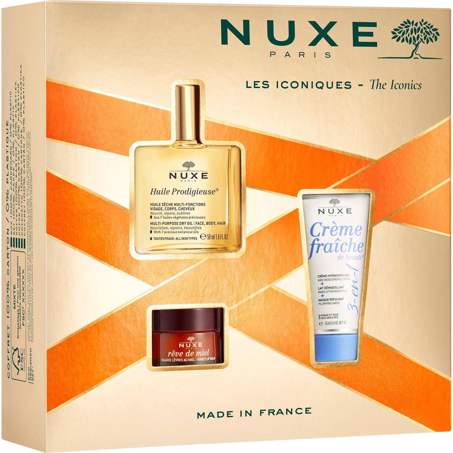 Набор Nuxe Les Iconiques: сухое масло Huile Prodigieuse 50 мл + бальзам для губ Reve de Miel 15 мл + крем для лица Creme Fraiche 3-в-1, 30 мл - фото 2