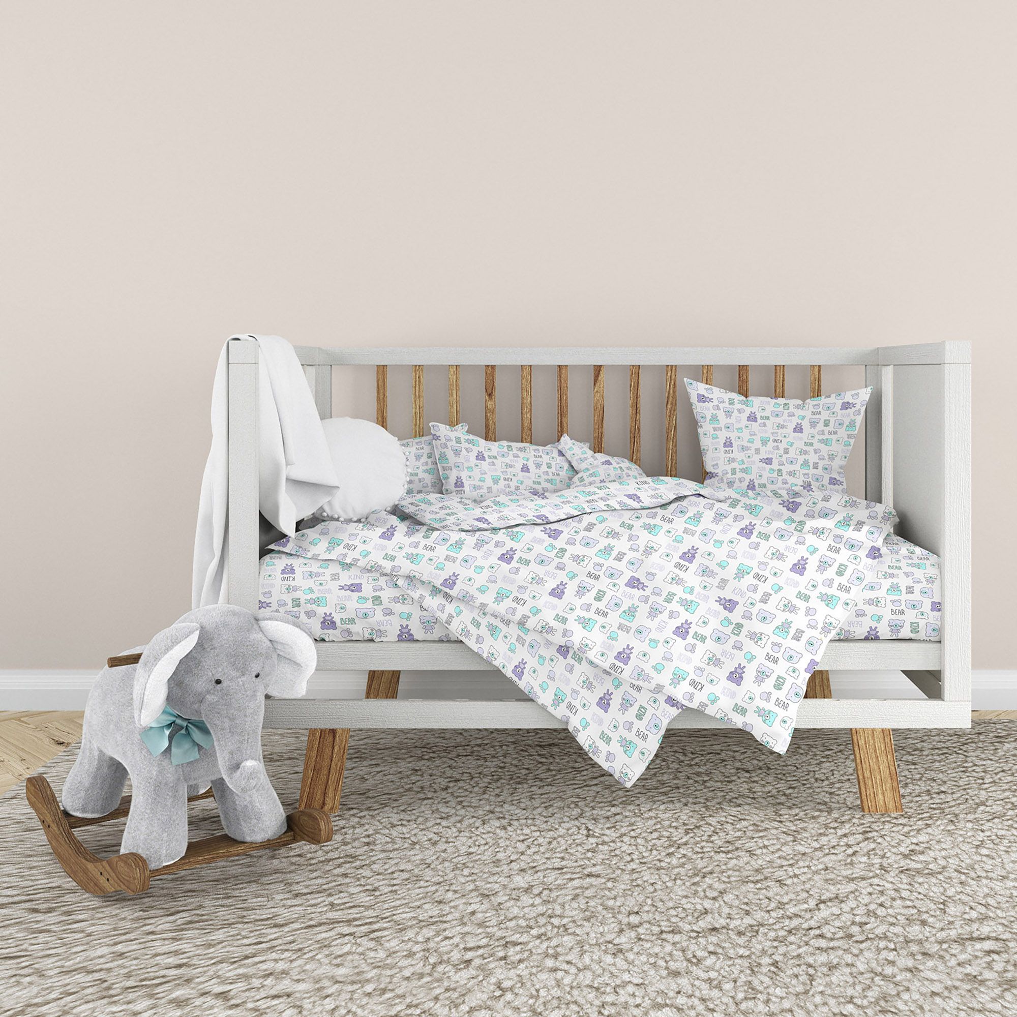 Комплект постельного белья детский Home Line Тедди бязь сиренево-бирюзовый (181500) - фото 1