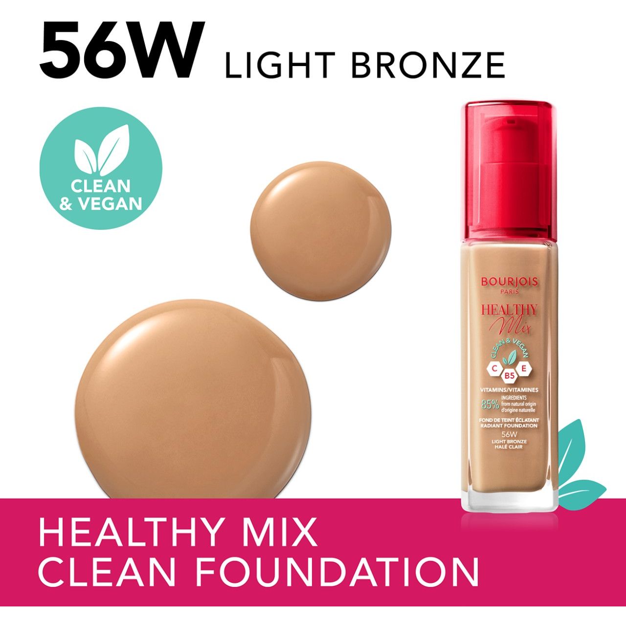 Тональна основа Bourjois Healthy Mix Clean & Vegan відтінок 56W (Light Bronze) 30 мл - фото 3