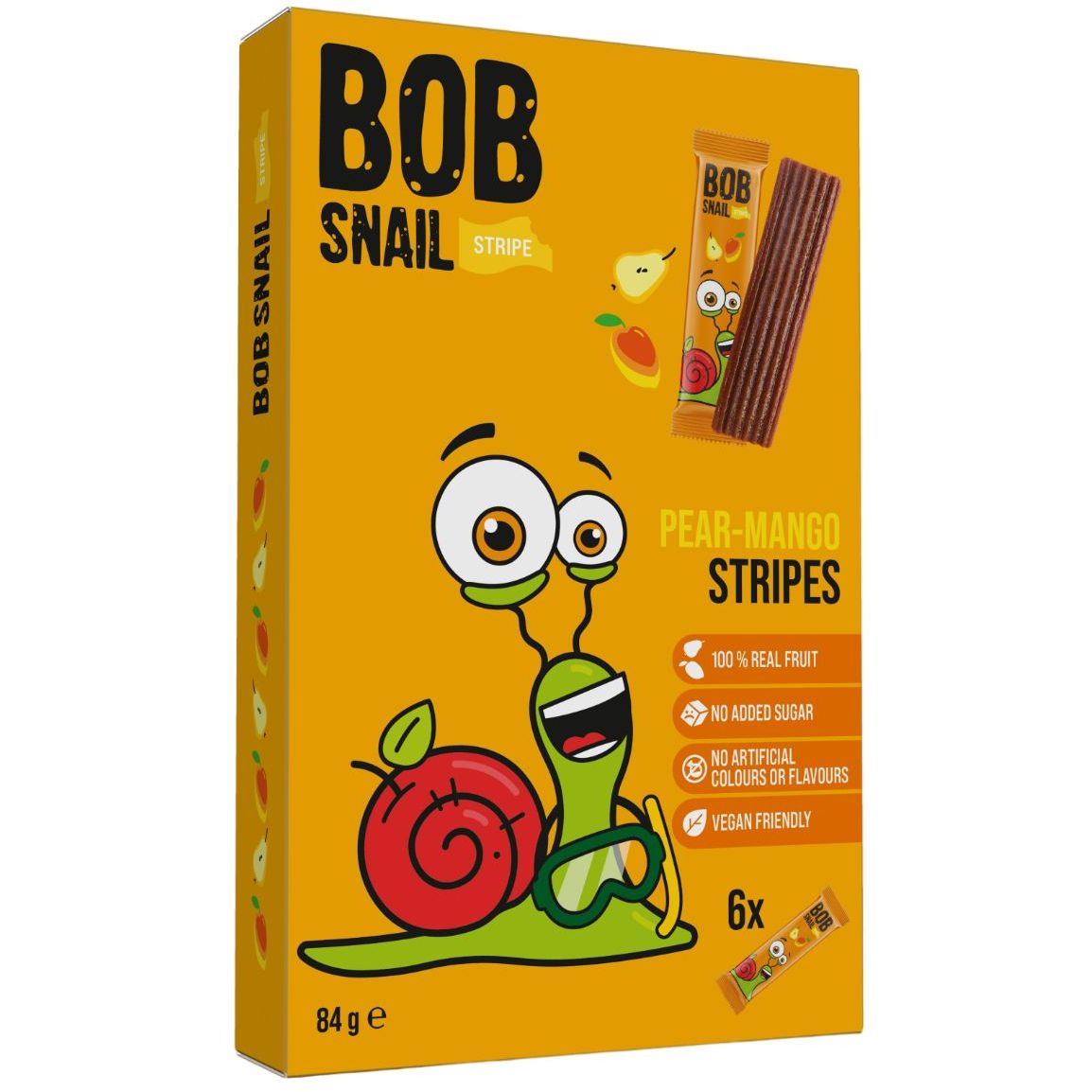 Конфета фруктовая Bob Snail Грушево-Манговый страйп 84 г (6 шт. х 14 г) - фото 1