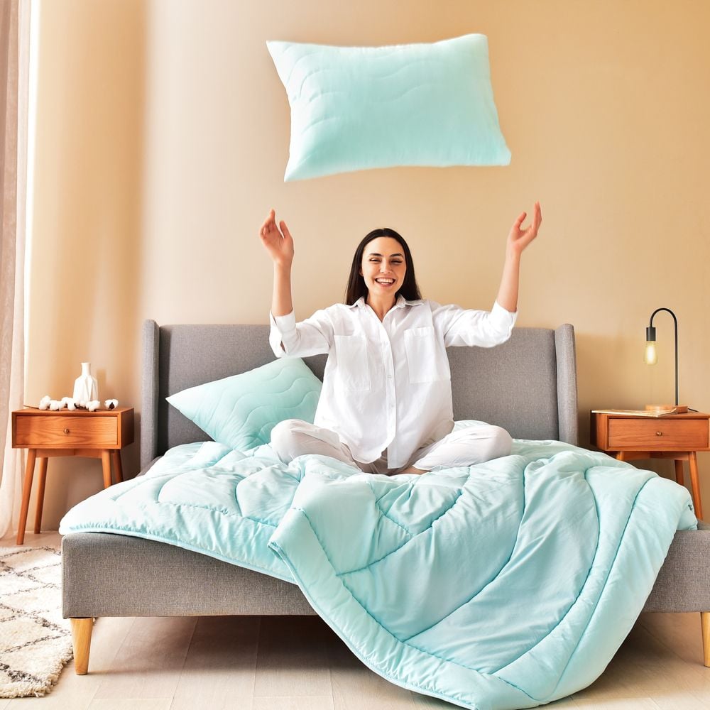 Набор постельного белья Ideia Oasis с одеялом, евростандарт, мятный (8000035248) - фото 10