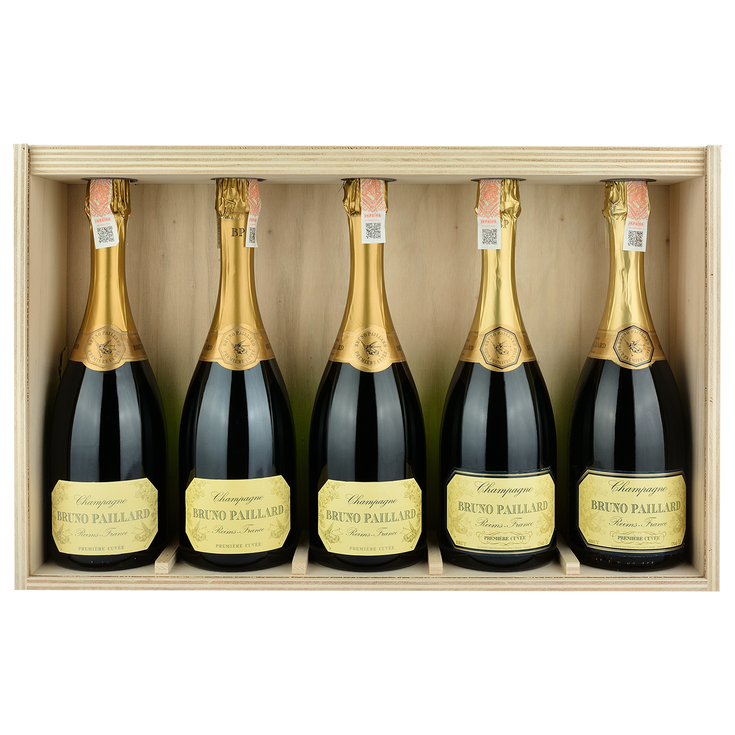 Шампанське Bruno Paillard Premiere Cuve Brut Champagne Collection Old Degorgements, gift set, біле, екстра-брют, 3,75 л (5 шт. 0,75 л) (Q7915) - фото 1