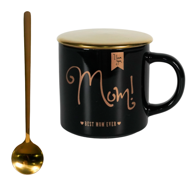 Чашка Westhill For Mom с крышкой и ложкой, 360 мл, черный (MCO21-141) - фото 1