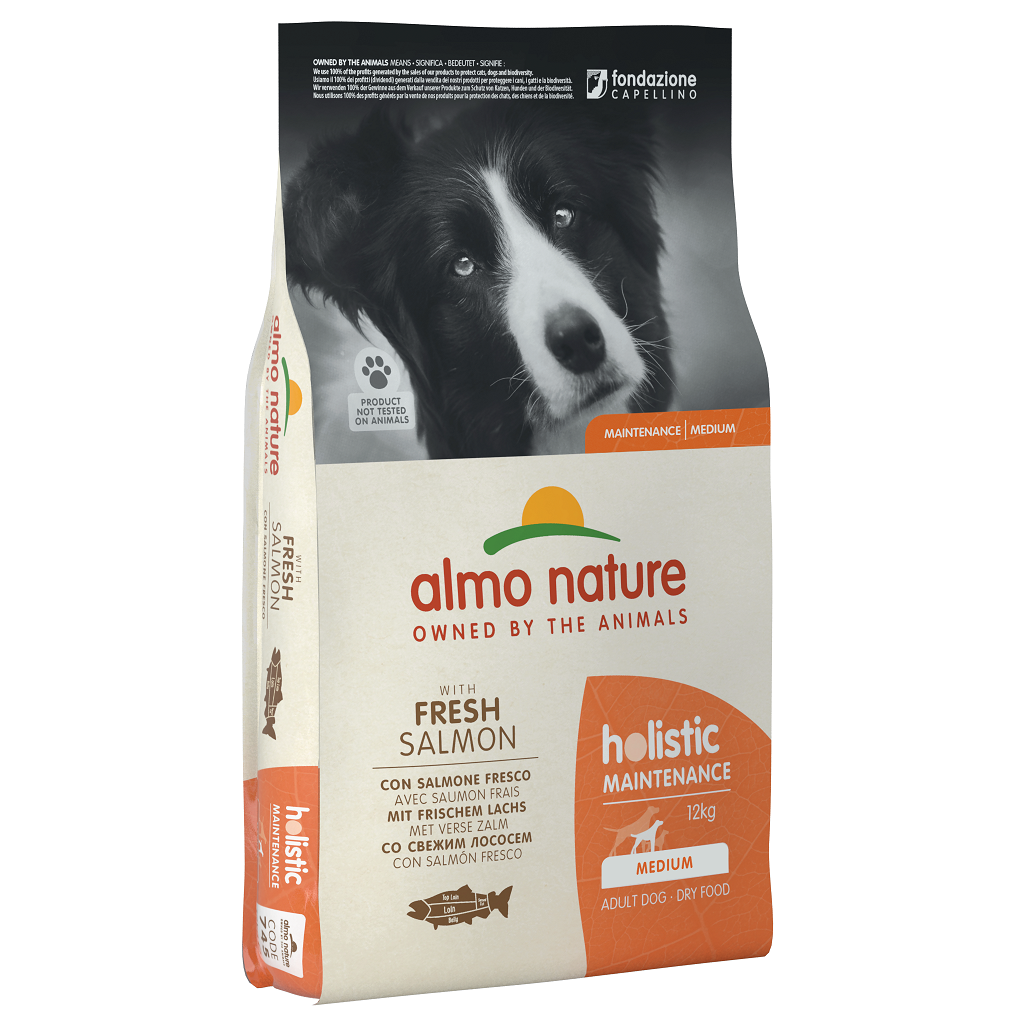 Сухой корм для взрослых собак средних пород Almo Nature Holistic Dog, M, со свежим лососем, 12 кг (745) - фото 1