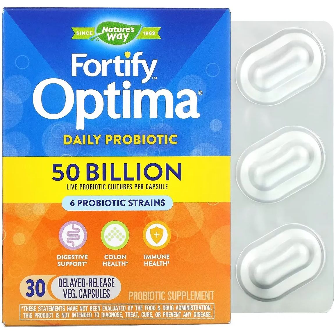 Пробиотик ежедневного применения Nature's Way Fortify Optima Daily Probiotic с отсроченным высвобождением 50 млрд КОЕ 30 вегетарианских капсул - фото 1