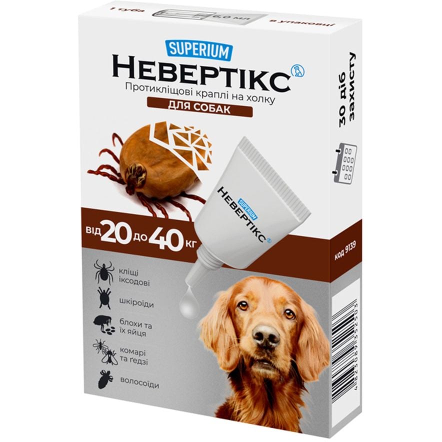 Протикліщові краплі на холку для собак Superium Невертікс, 20-40 кг - фото 1