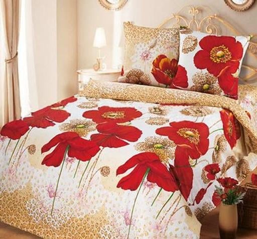Комплект постельного белья Lotus Top Dreams Cotton Летние маки, полуторный, бежевый, 4 единицы (5300) - фото 1