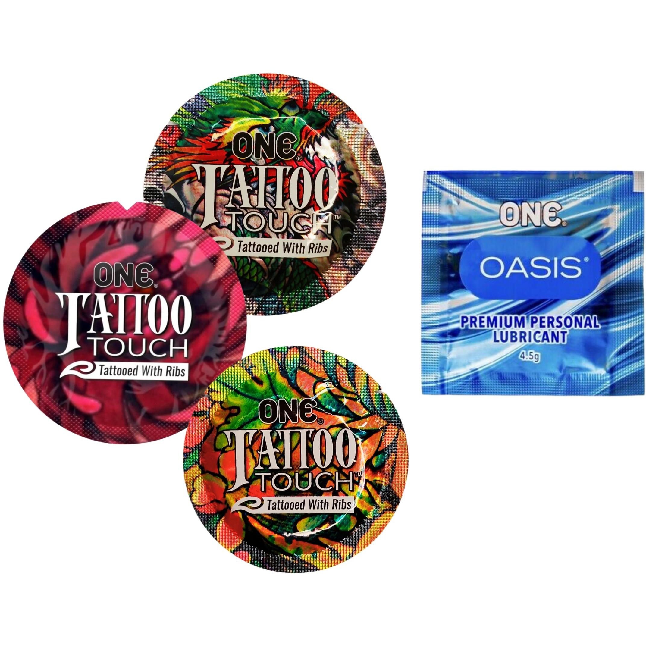 Презервативы One Tattoo Touch 3 шт. + Лубрикант One Oasis 4.5 мл (ROZ6400229323) - фото 1