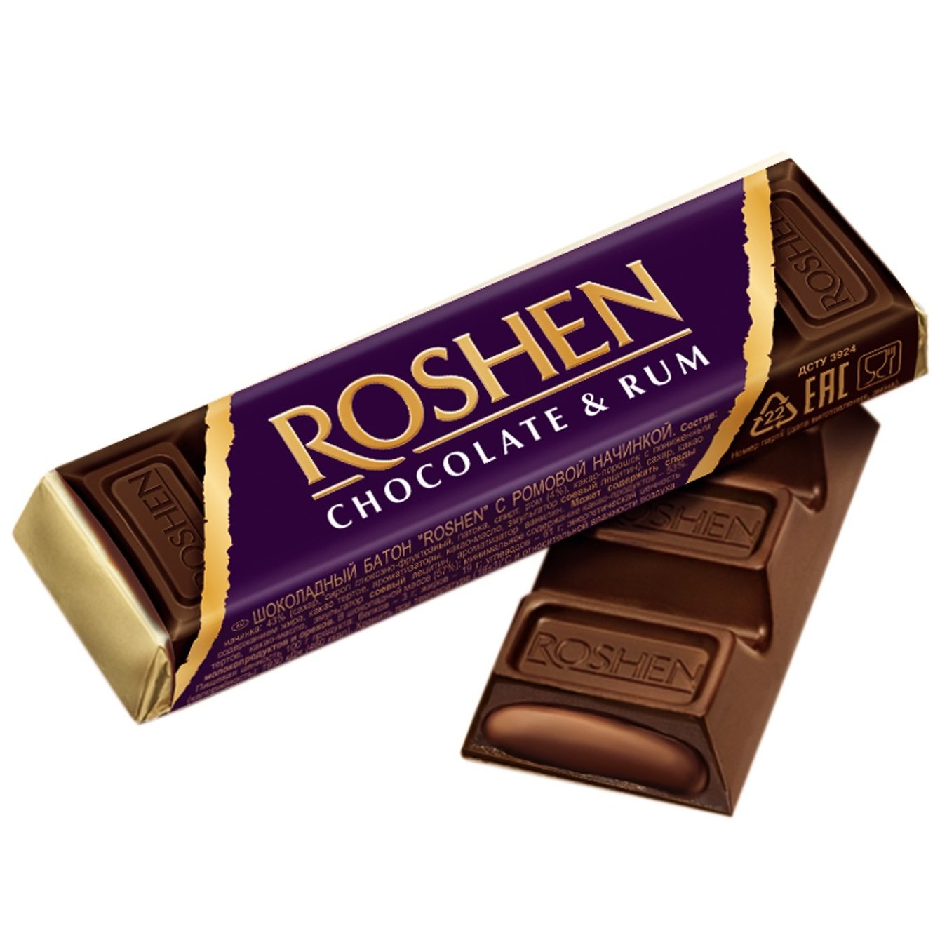 Шоколадный батончик Roshen Chocolate & Rum с ромовой начинкой 43 г - фото 1