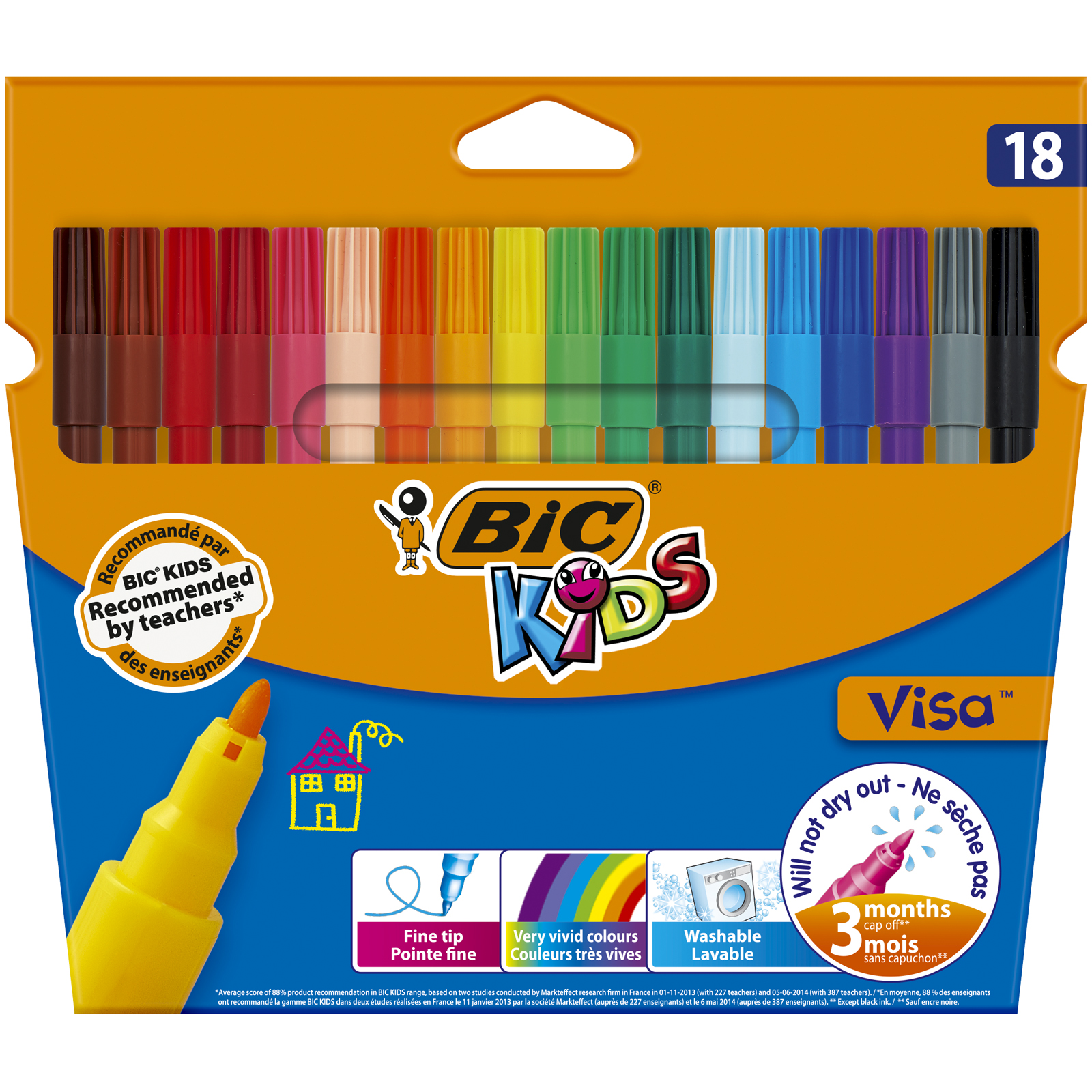 Фломастеры BIC Kids Visa, 18 цветов (888681) - фото 1