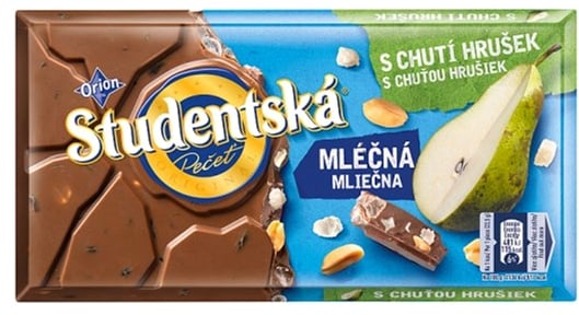 Молочний шоколад Orion Studentska з арахісом, желейними шматочками та шматочками груші, 180 г (747693) - фото 1