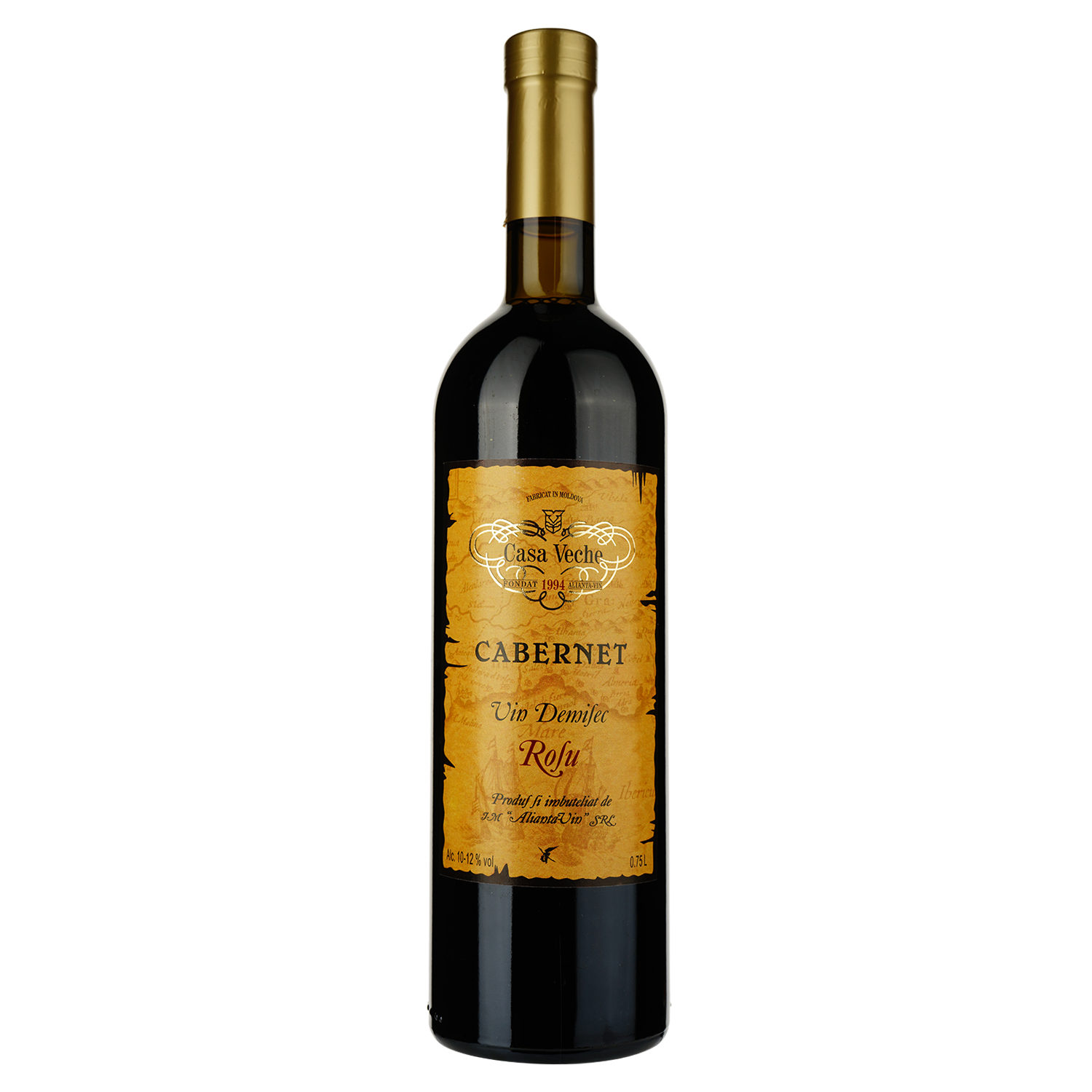 Вино Alianta vin Casa Veche Cabernet, червоне, напівсухе, 10-12%, 0,75 л - фото 1