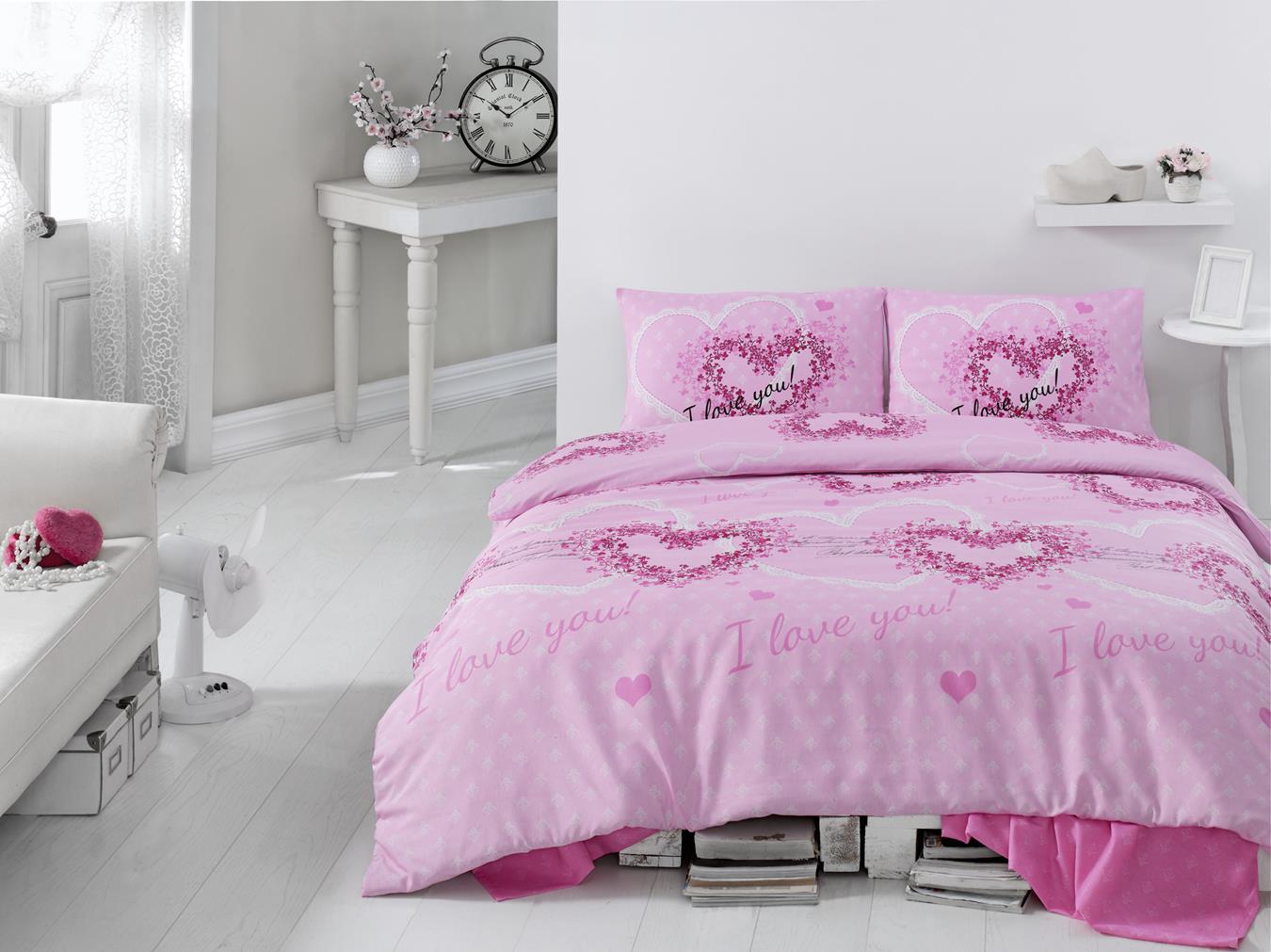 Комплект постільної білизни Eponj Home Sueno Pembe, ранфорс, євростандарт, рожевий, 4 предмети (7305) - фото 1
