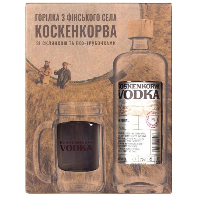 Водка Koskenkorva Original + стакан и 10 трубочек, 40%, 0,7 л - фото 1