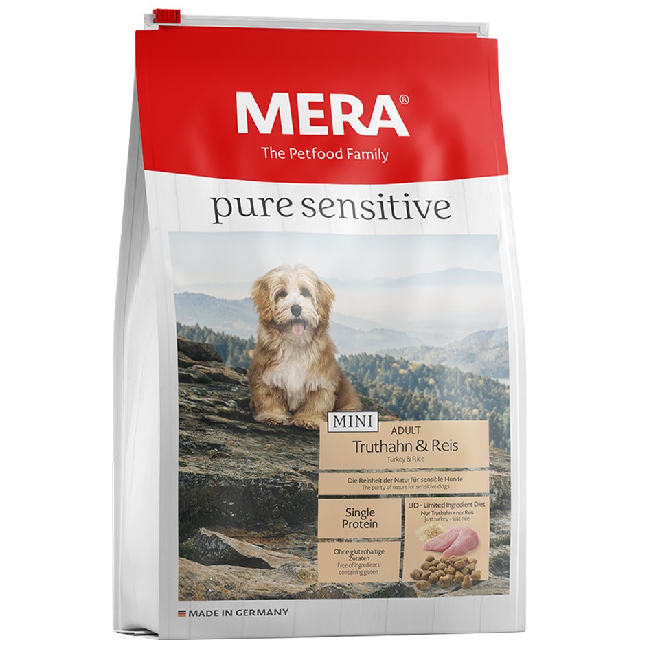 Сухой корм для взрослых собак маленьких пород Mera Pure Sensitive Mini, с индейкой и рисом, 1 кг (057681-7626) - фото 1