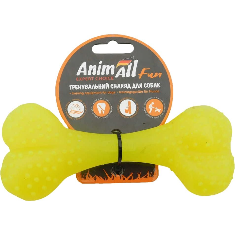 Игрушка для собак AnimAll Fun AGrizZzly Кость желтая 15 см - фото 1