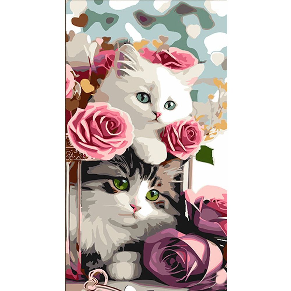 Набор для росписи по номерам Strateg Цветочные котята 50х25 см (WW220) - фото 1