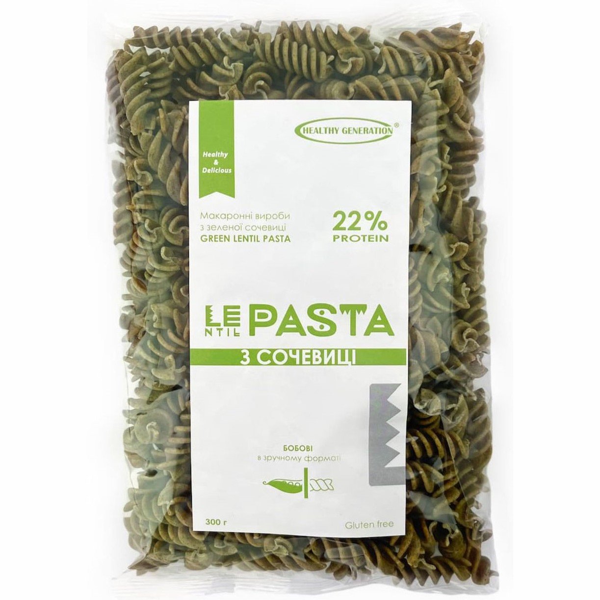 Макаронні вироби Healthy Generation LEntil Pasta із зеленої сочевиці Спіраль 300 г - фото 1