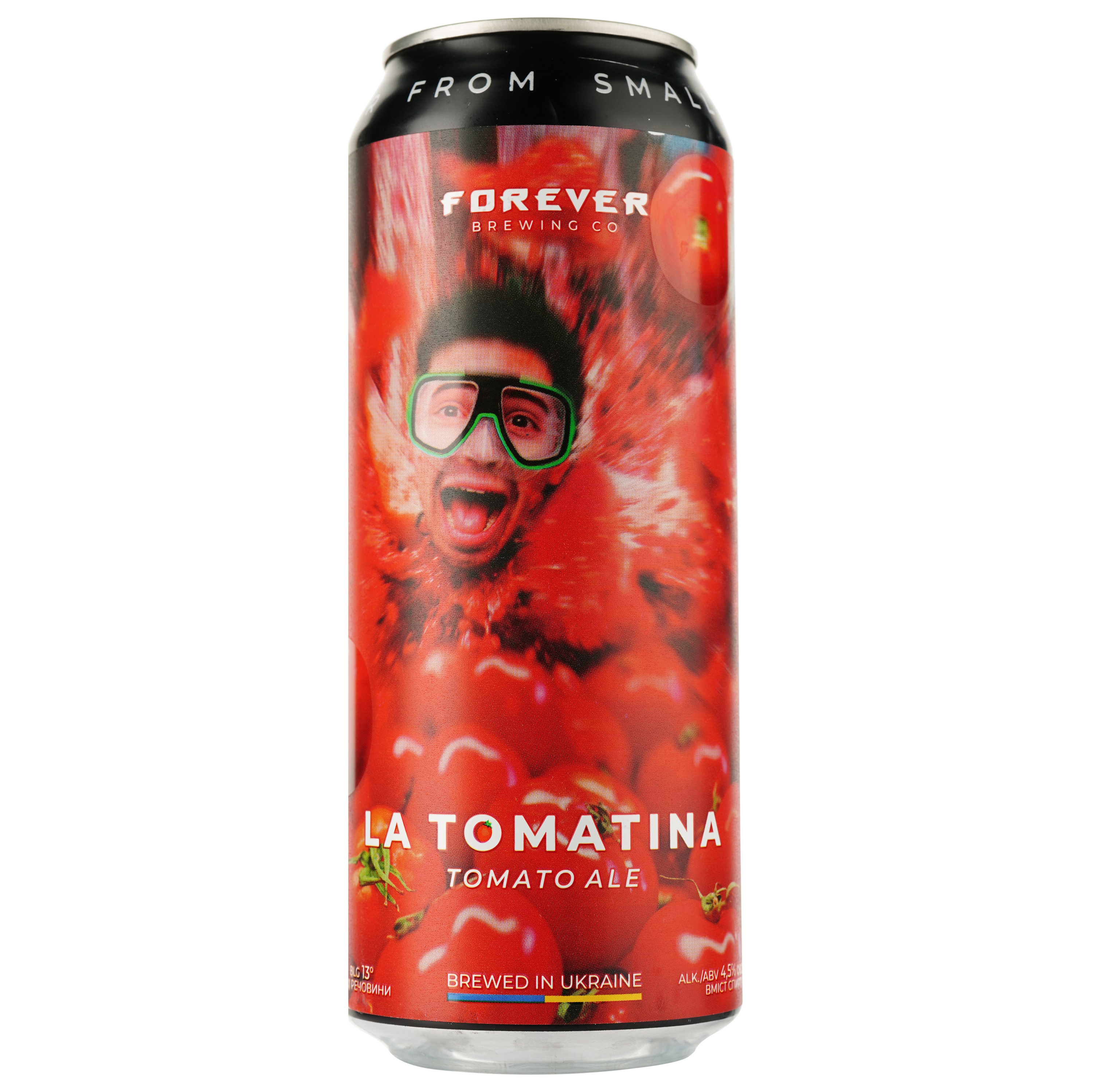 Пиво Forever La Tomatina, светлое, нефильтрованное, 4,5%, ж/б, 0,5 л - фото 1