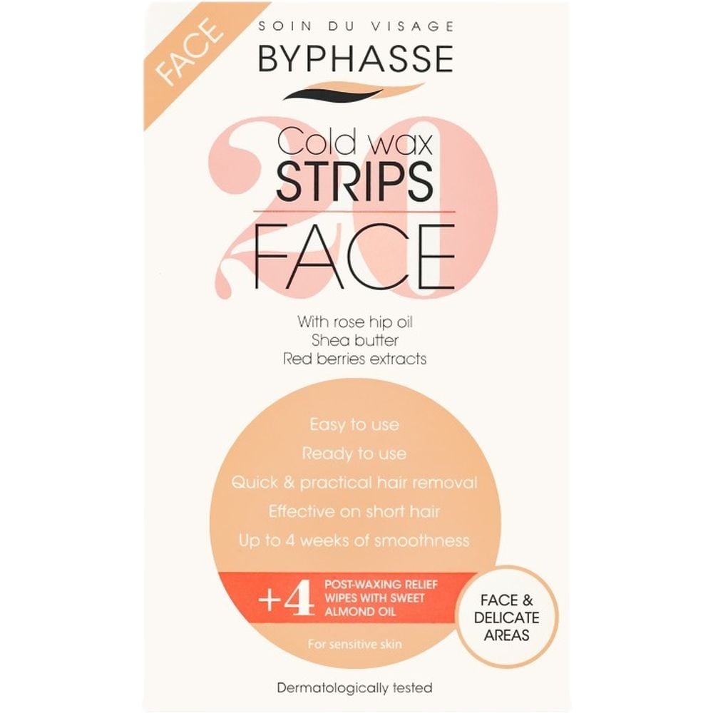 Смужки для депіляції обличчя та делікатних зон Byphasse холодний віск для чутливої шкіри 20 шт. - фото 1