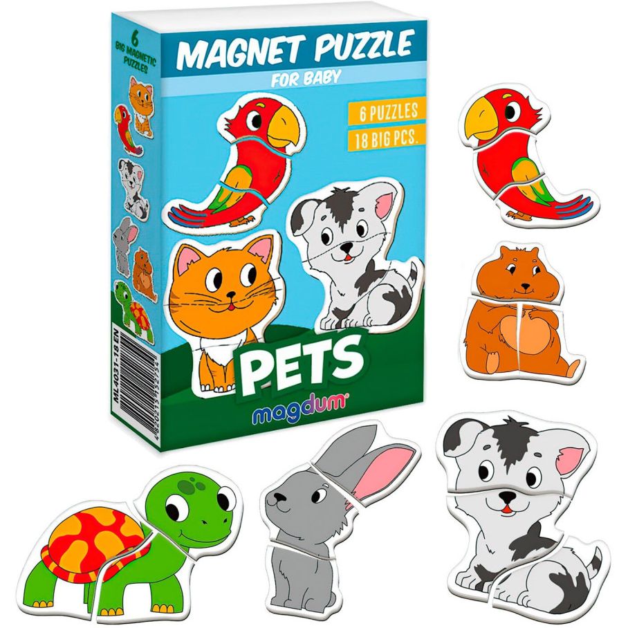 Набор магнитных пазлов Magdum Magnets puzzle for baby Домашние животные (ML4031-34 EN) - фото 1